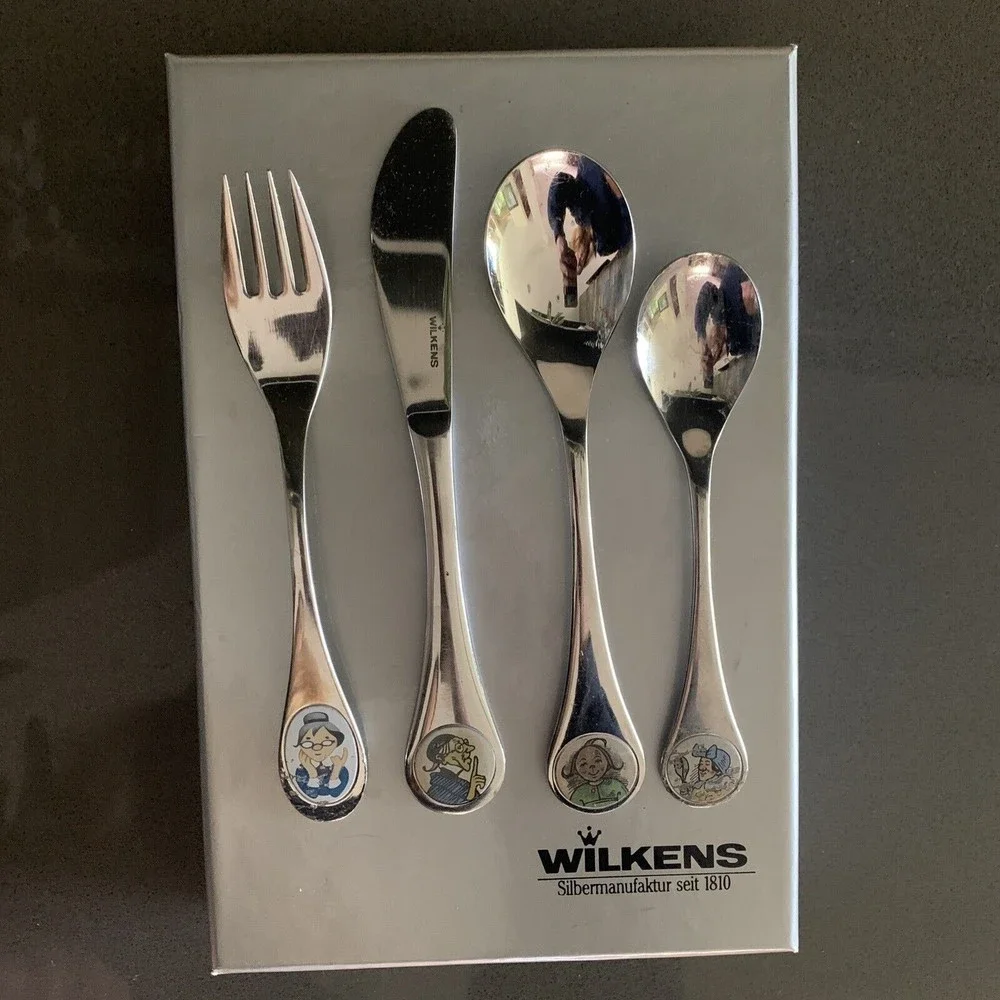WILKENS Max & Moritz 4pc flatware set KINDERBESTECK EDELSTAHL 18/8 fork spoons